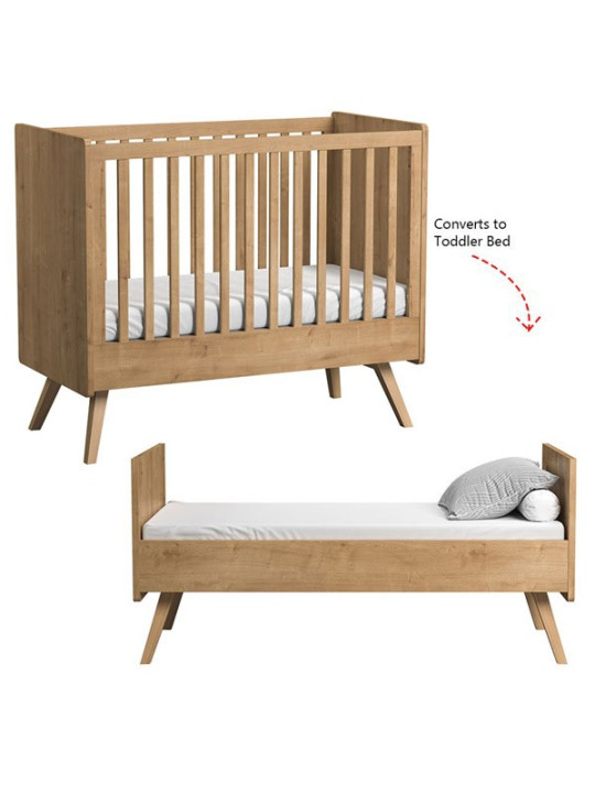 Culla per neonati trasformabile in lettino montessoriano per bambini 70x140 in legno rovere naturale collezione Vintage di VOX