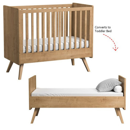 Crib for babies convertible into Montessori bed for children 70x140 in natural Oak wood Vintage collection by VOX