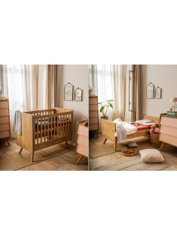 Crib for babies convertible into Montessori bed for children 70x140 in natural Oak wood Vintage collection by VOX