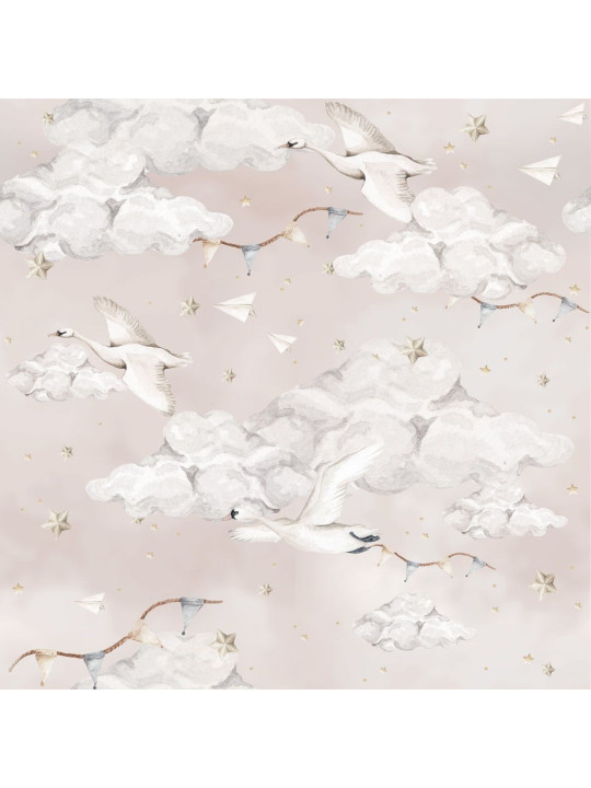 Carta da Parati Tappezzeria per Cameretta dei Bambini Magic Magic Swans Pink by Dekornik