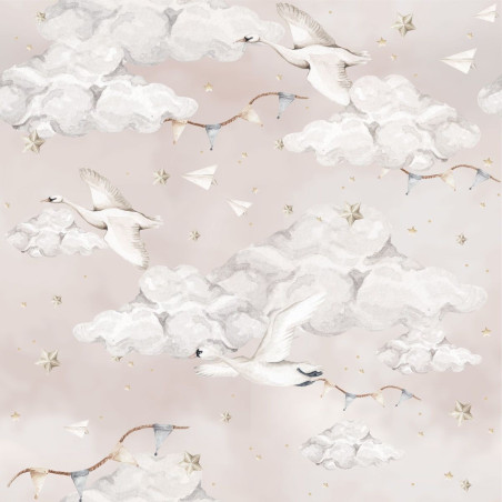 Wallpaper for Children's Bedroom Magic Swans Pink by Dekornik