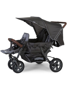 Passeggino trigemellare grigio antracite per bambini da 6 mesi fino a 15kg con maniglia in pelle by Childhome