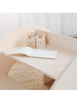 Montessori natural wooden bookcase for children that can also be used as a desk or hiding place to play - Kumpu by Fitwood