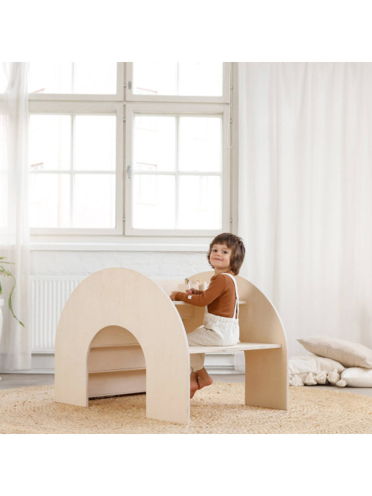Montessori natural wooden bookcase for children that can also be used as a desk or hiding place to play - Kumpu by Fitwood