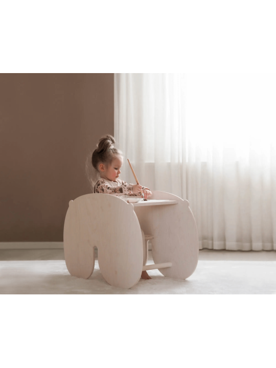 Montessori natural wooden rocking horse for children that can also be used as a desk - Nuppo by Fitwood