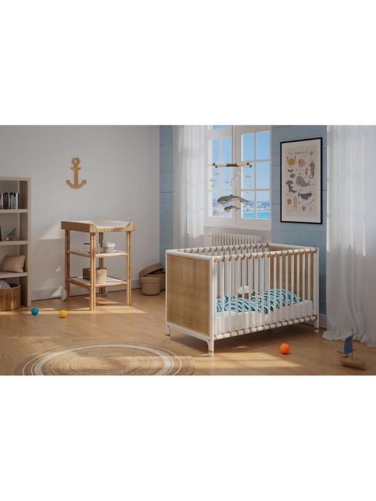 Nemo Evolutive Bed in rattan 60 x 120 white / beige - Théo Bébé
