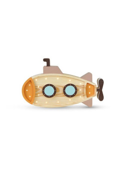 Lamp for the Children's Bedroom in solid FSC pine wood in the shape of a Submarine - LED warm white light
