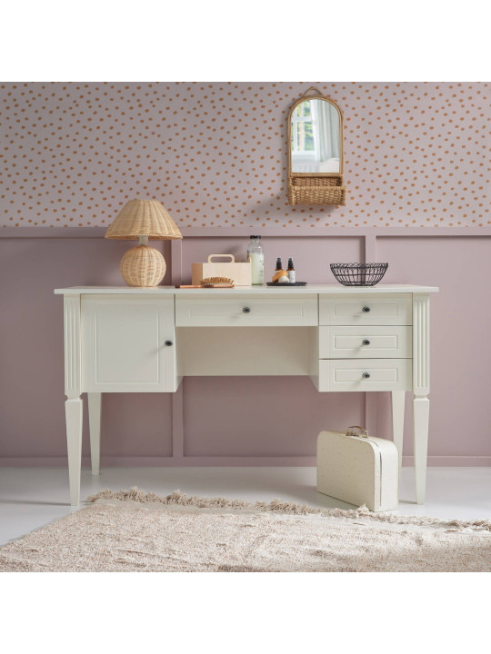 Desk for children's bedroom in white wood with large drawers and cabinet Ines collection by BellAmy