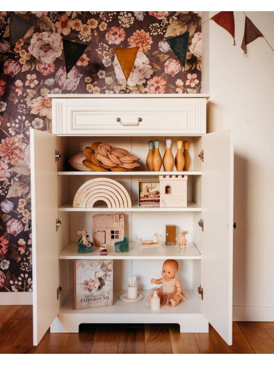 Classic style cabinet for children's bedroom in white wood with large drawers Ines collection by BellAmy