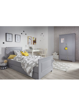 Wooden children's 2-door wardrobe in neutral grey wood Ines collection by BellAmy