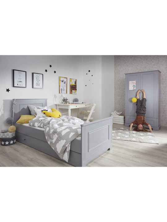 Wooden children's 2-door wardrobe in neutral grey wood Ines collection by BellAmy