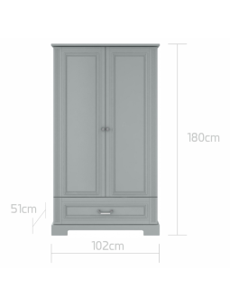 Wooden children's 2-door wardrobe in neutral grey wood Ines collection by BellAmy