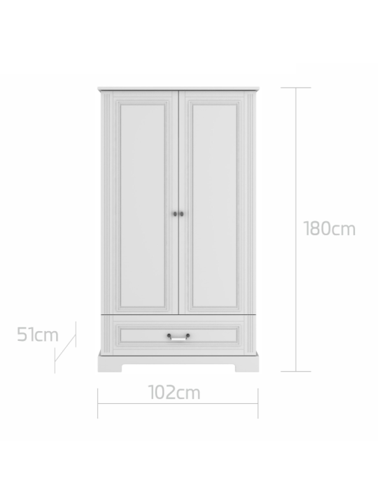 Armadio guardaroba a due ante per la cameretta dei bambini in legno bianco dallo stile classico collezione Ines by BellAmy