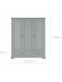 Armadio a 3 ante per la cameretta dei bambini in legno grigio neutro dallo stile classico collezione Ines by BellAmy