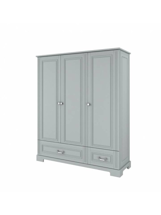 Armadio a 3 ante per la cameretta dei bambini in legno grigio neutro dallo stile classico collezione Ines by BellAmy