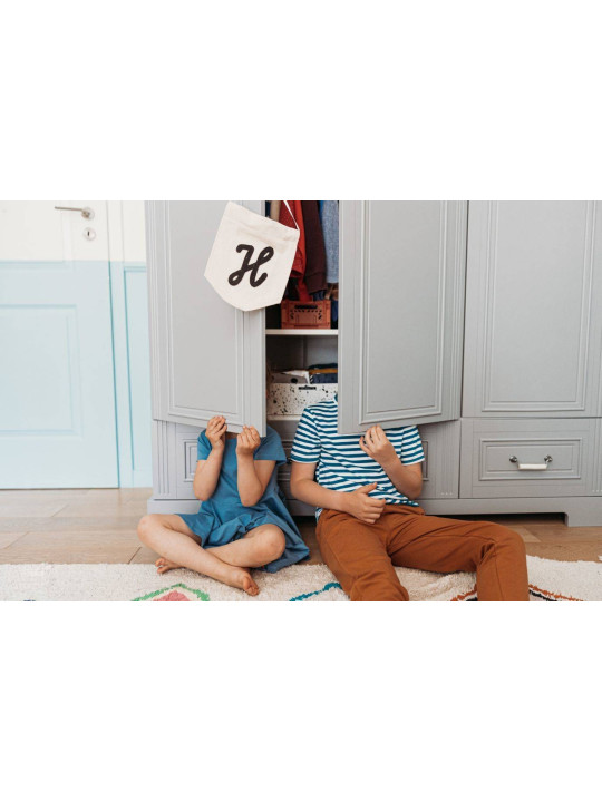 Wooden children's 3 doors wardrobe in grey wood Ines collection by BellAmy