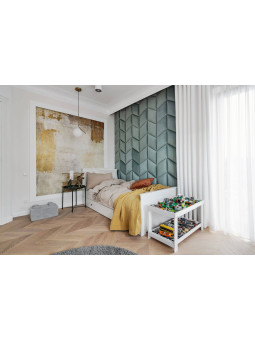 Wooden children's single bed 90x200 in white wood with drawer Ines collection by BellAmy
