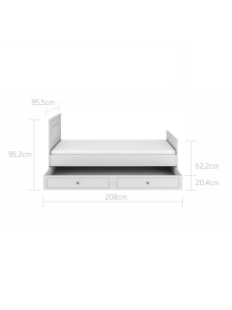 Wooden children's single bed 90x200 in white wood with drawer Ines collection by BellAmy