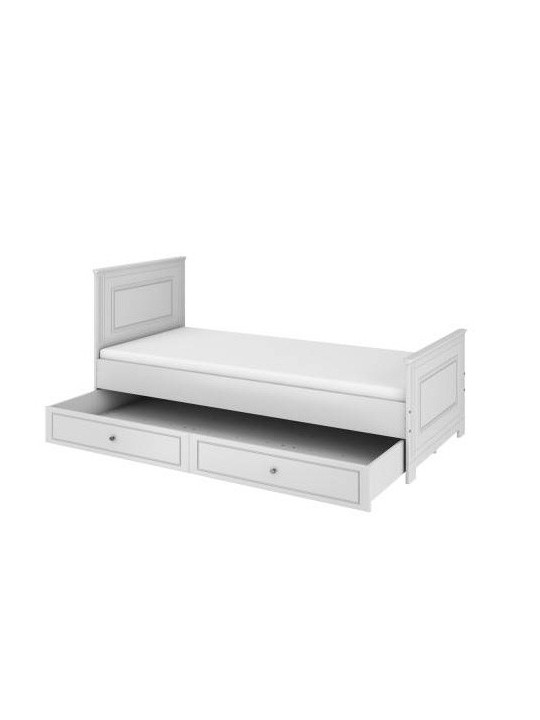 Wooden children's single bed 90x200 in white wood with drawer Ines collection by BellAmy