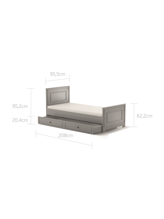Single Bed 90x200 in neutral grey wood Ines - BellAmy