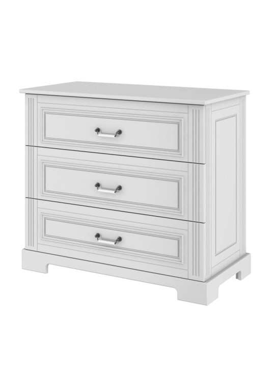 Classic style 3-drawer chest for children's bedroom in white wood with large drawers Ines collection by BellAmy