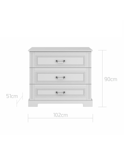Classic style 3-drawer chest for children's bedroom in white wood with large drawers Ines collection by BellAmy