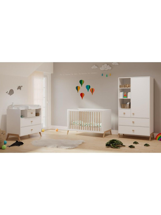 Marélie evolutionary cradle in white wood 60 x 120 convertible into a cot or sofa with optional changing table - Théo Bébé