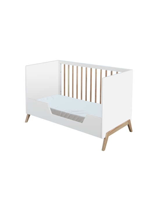 Marélie evolutionary cradle in white wood 60 x 120 convertible into a cot or sofa with optional changing table - Théo Bébé
