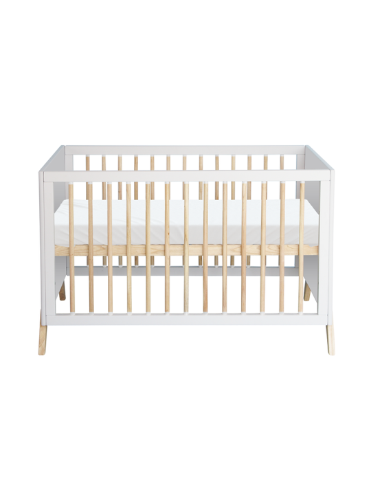 Marélie evolutionary cradle in white wood 60 x 120 convertible into a cot or sofa with optional changing table - Théo Bébé