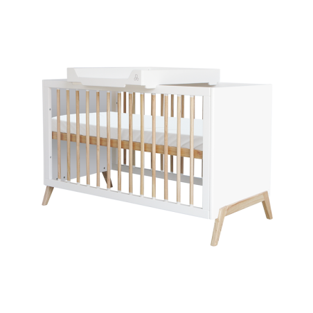 Marélie evolutionary cradle in white wood 60 x 120 convertible into a cot or sofa with optional changing table - Théo Bébé