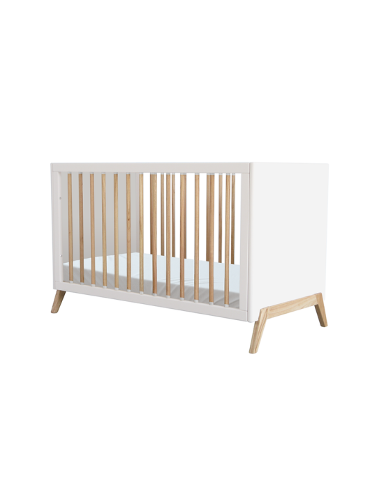 Marélie evolutionary cradle in white wood 60 x 120 convertible into a cot or sofa with optional changing table - Théo Bébé