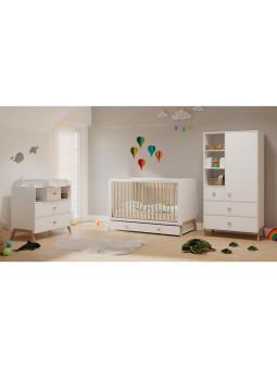 Marélie evolutionary cradle bed in white wood 70x140 convertible into a cot or sofa or a desk with optional changing table