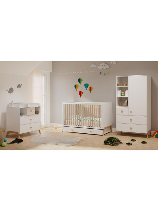 Marélie evolutionary cradle bed in white wood 70x140 convertible into a cot or sofa or a desk with optional changing table