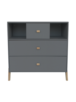Cassettiera per camerette bambini Marélie in legno grigio con fasciatoio opzionale e gambe in legno di cedro - Théo Bébé
