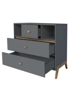 Cassettiera per camerette bambini Marélie in legno grigio con fasciatoio opzionale e gambe in legno di cedro - Théo Bébé