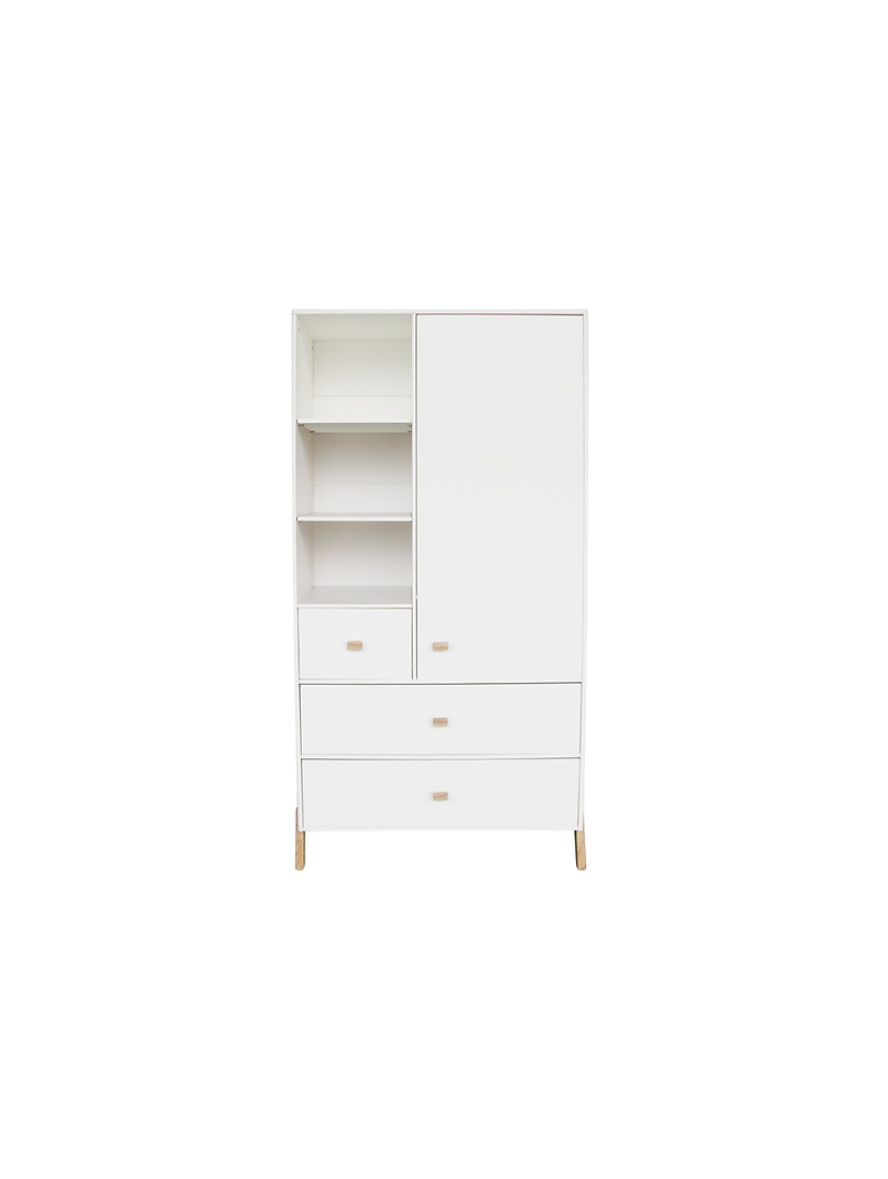 White wooden wardrobe for children and bedrooms with legs in solid white cedar - Théo Bébé
