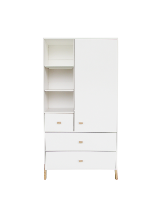White wooden wardrobe for children and bedrooms with legs in solid white cedar - Théo Bébé