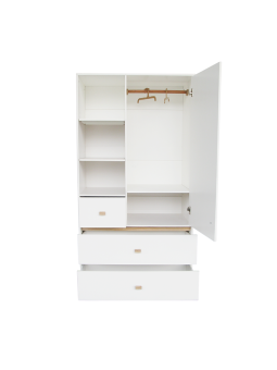 White wooden wardrobe for children and bedrooms with legs in solid white cedar - Théo Bébé