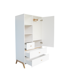 White wooden wardrobe for children and bedrooms with legs in solid white cedar - Théo Bébé