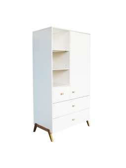 White wooden wardrobe for children and bedrooms with legs in solid white cedar - Théo Bébé