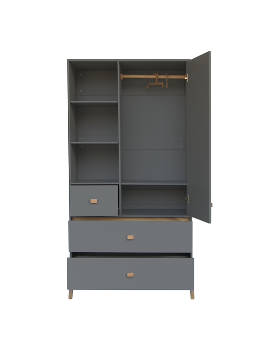 Grey silex wooden wardrobe for children bedrooms with legs in solid white cedar - Théo Bébé