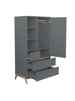 Grey silex wooden wardrobe for children bedrooms with legs in solid white cedar - Théo Bébé