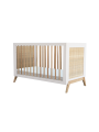 Culla evolutiva Marélia in rattan 60 x 120 bianca con dettagli in legno massello a vista