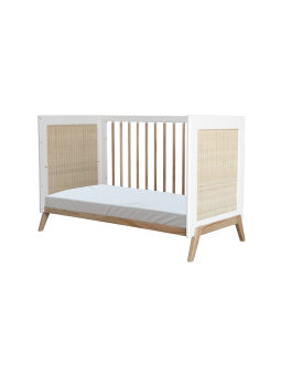 Culla evolutiva Marélia in rattan 60 x 120 bianca con dettagli in legno massello a vista