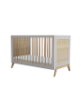 Evolutive Cot Bed in rattan 60x120 cm with solid wood light grey model Marélia by Théo Bébé