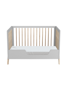 Evolutive Cot Bed in rattan 60x120 cm with solid wood light grey model Marélia by Théo Bébé