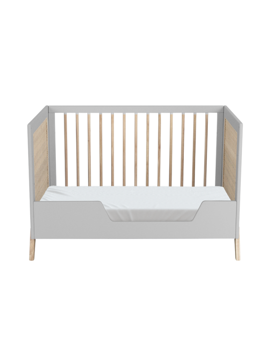 Evolutive Cot Bed in rattan 60x120 cm with solid wood light grey model Marélia by Théo Bébé