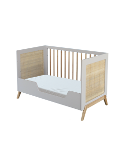 Evolutive Cot Bed in rattan 60x120 cm with solid wood light grey model Marélia by Théo Bébé