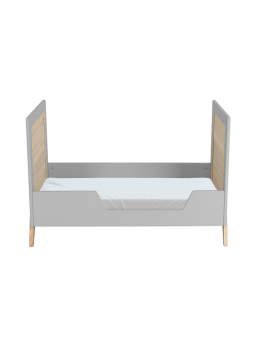 Evolutive Cot Bed in rattan 60x120 cm with solid wood light grey model Marélia by Théo Bébé