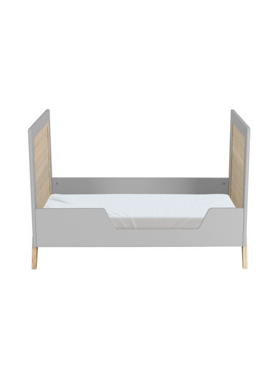 Evolutive Cot Bed in rattan 60x120 cm with solid wood light grey model Marélia by Théo Bébé